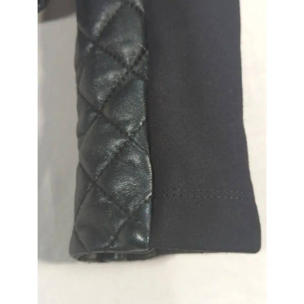 BCBGMAXAZRIA Jacket XS Black Beige Quilted Lamb Leather Moto Biker Womens